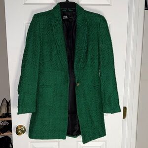 Zara Women's Emerald Green Tweed Blazer